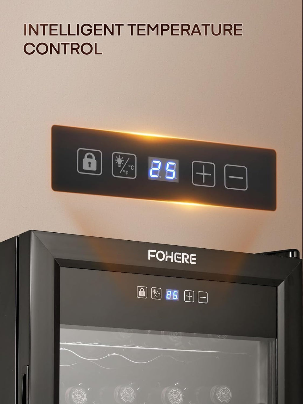 FOHERE 28 Bottles Wine Cooler Refrigerator, Wine Fridge with Double Glass Doors, LED Light, Digital Temperature Control, Wine Cellar for Bar, Home, Office