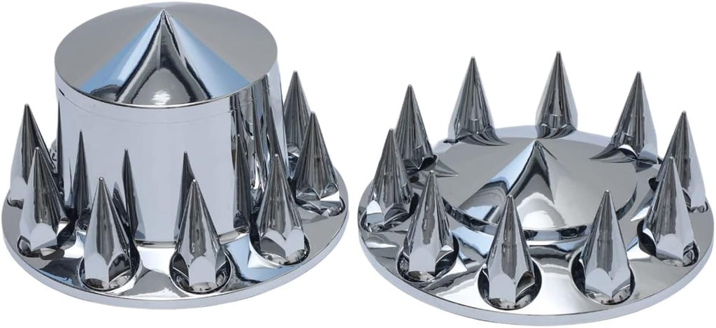 ABS Plastic Chromed Hubcaps Front and Rear Wheel Axle Cover Set with 33mm Thread-On Lug Nut Covers for Semi Trucks (Pointed)