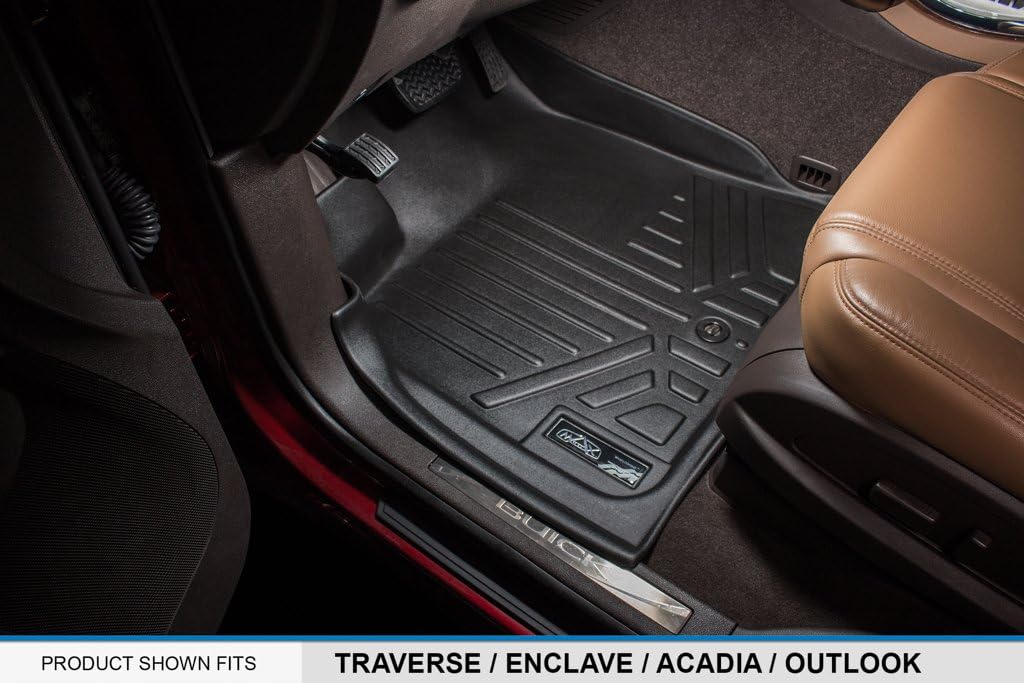 MAXLINER Custom Fit 2 Row & Cargo Liner Behind the 3rd Row Black Floor Mat Liner Set Compatible with 2009-2016 GMC Acadia/2017 Acadia Limited/2009-2010 Saturn Outlook (2nd Row Bucket Seats)