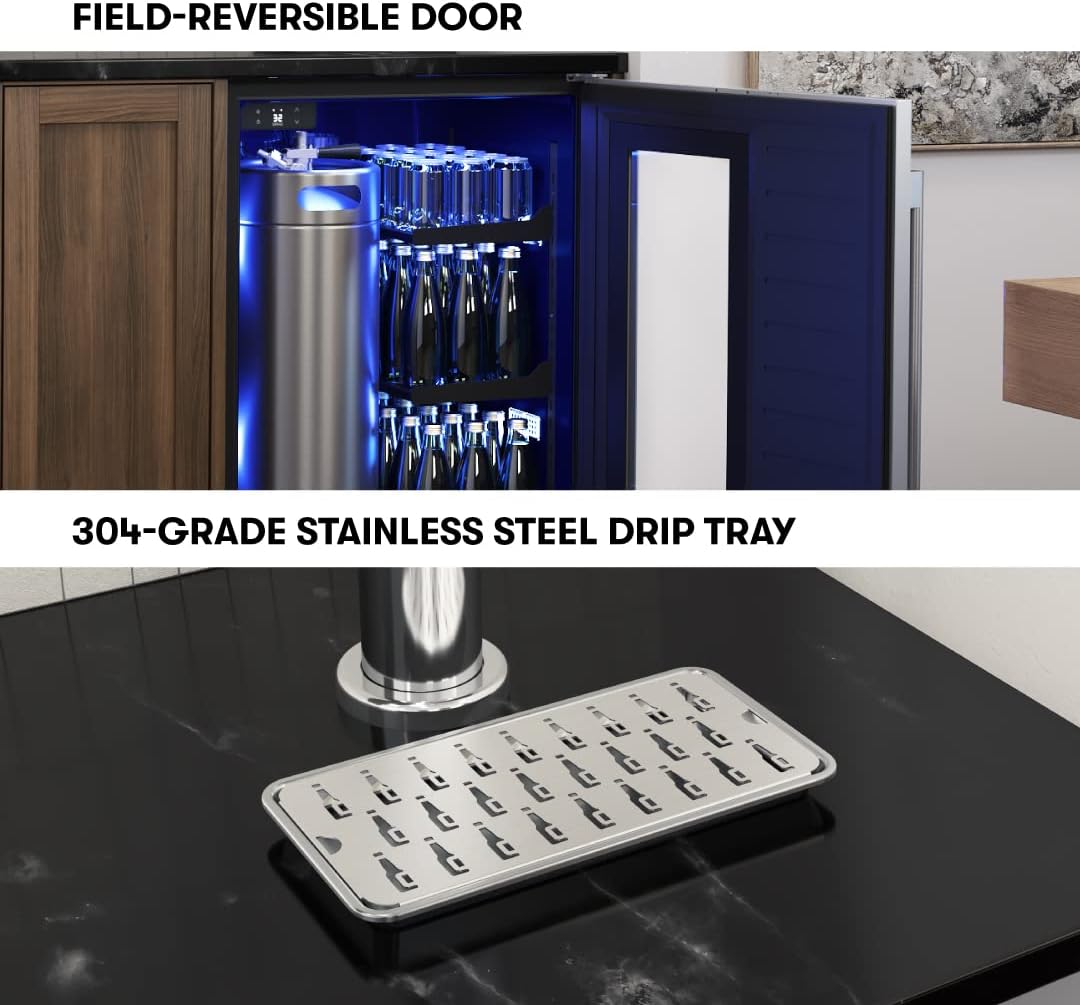 Zephyr Presrv™ 24' Stainless Steel Kegerator & Beverage Cooler - Indoor Refrigerator, Cellar Freestanding Fridge and Keg Beer Cooler - Compatible with Multiple Keg Configurations