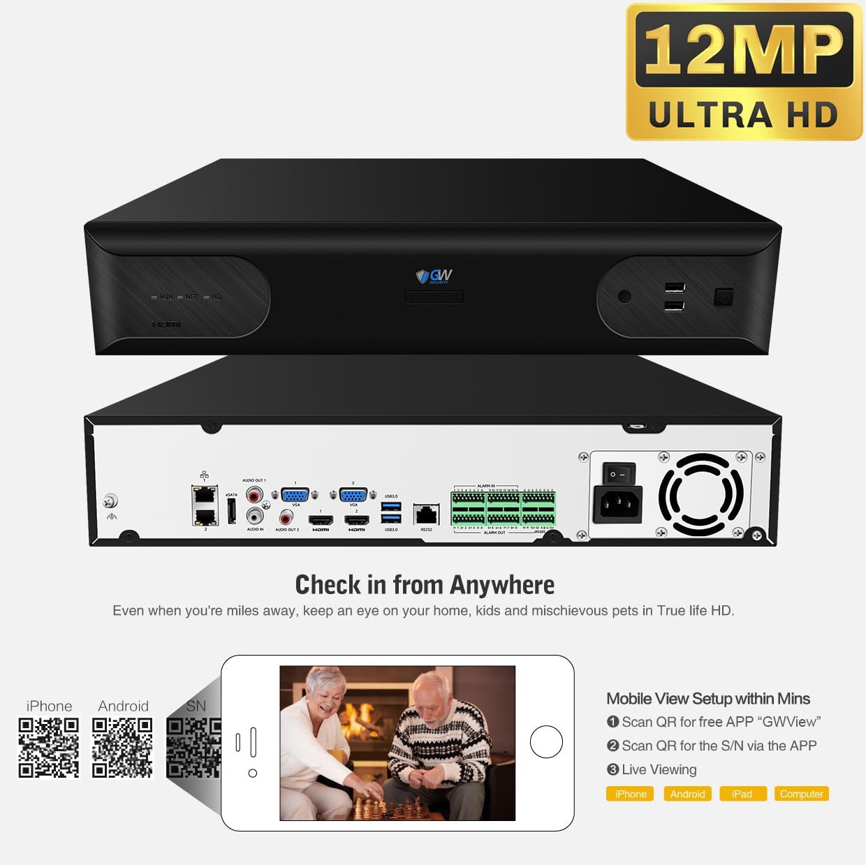 GW 4K Outdoor Indoor Face Recognition/Human/Vehicle Detection Business Security Camera System, 64 Channel Commercial 12MP NVR, 48 x 4K Smart AI IP Microphone Bullet Camera, 24TB Pre-Installed HDD