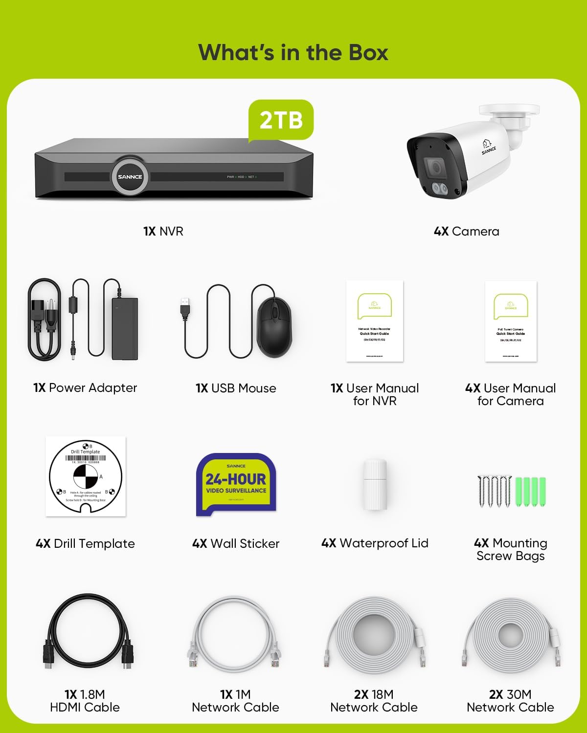 SANNCE 5MP PoE Security Camera System - 8CH 6MP NVR with 4PCS 5MP HD Weatherproof Bullet Surveillance Cameras with H.265 Video Compression, Smart IR LED, APP Push Alert, Remote Access (2TB HDD)
