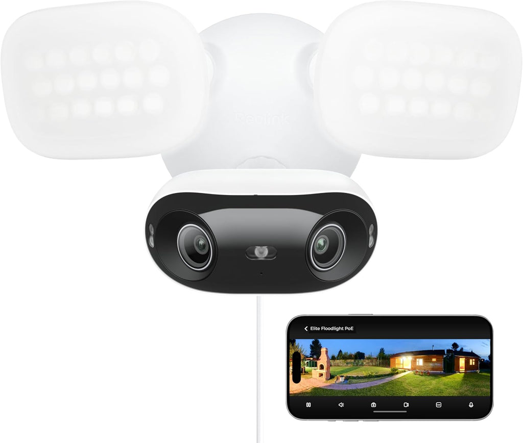 REOLINK Elite Pro Floodlight PoE, 16MP Dual Lens PoE Security Camera with 180° View, Local AI Video Search, Full Color & Infrared Night Vision, Smart Detection, 24/7 Recording with Motion Track