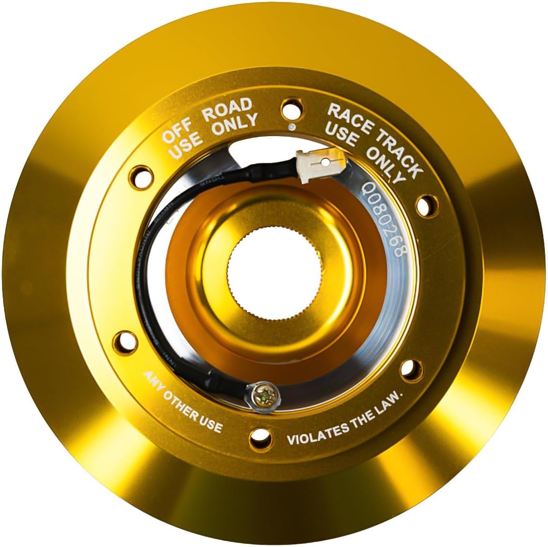 NRG Innovations Racing Style Steering Wheel Short Hub, Lockable Aluminum Steering Shaft, 6x70mm Bolt Pattern Quick Release Adapter Unit, Compatible For 01-06 BMW, Chrome Gold, NRG-SRK-E46H-CG