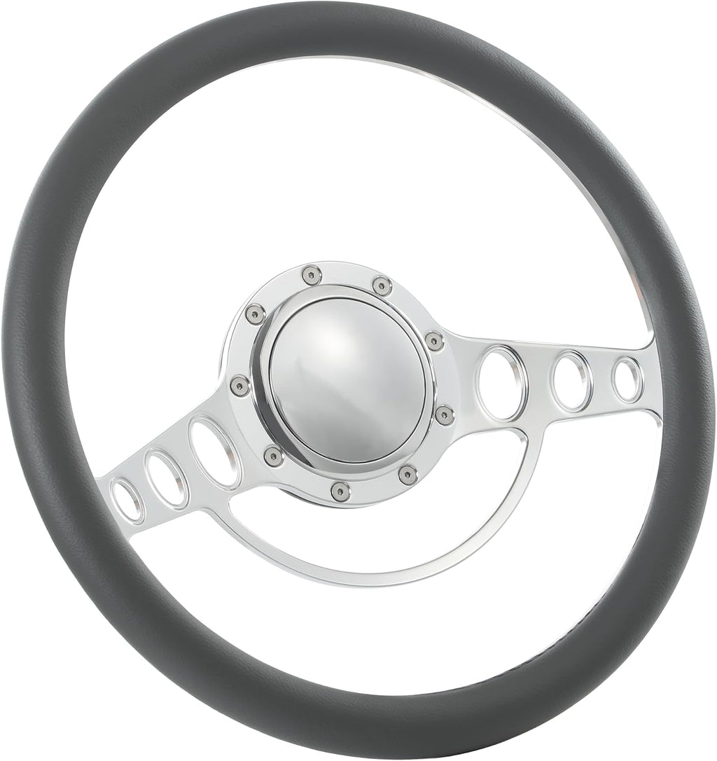 14'' Billet Half Wrap 9 Bolts Steering Wheel with 2'' Dish and Horn Button (Dark Grey)