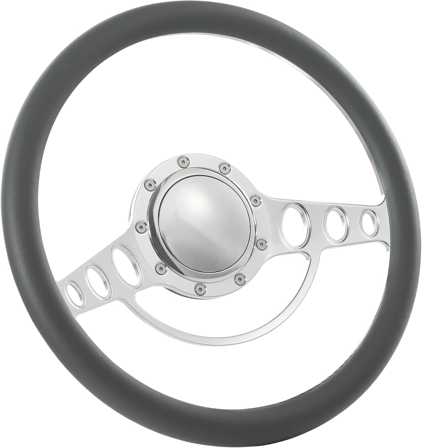 14'' Billet Half Wrap 9 Bolts Steering Wheel with 2'' Dish and Horn Button (Dark Grey)