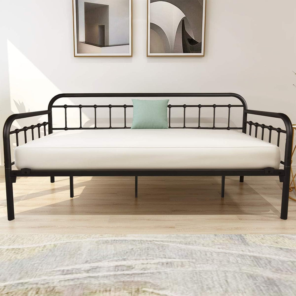 HOMERECOMMEND Metal Daybed Frame Heavy Duty Metal Slats Sofa Bed Platform Mattress Foundation Twin Day Bed Black Sanded Color