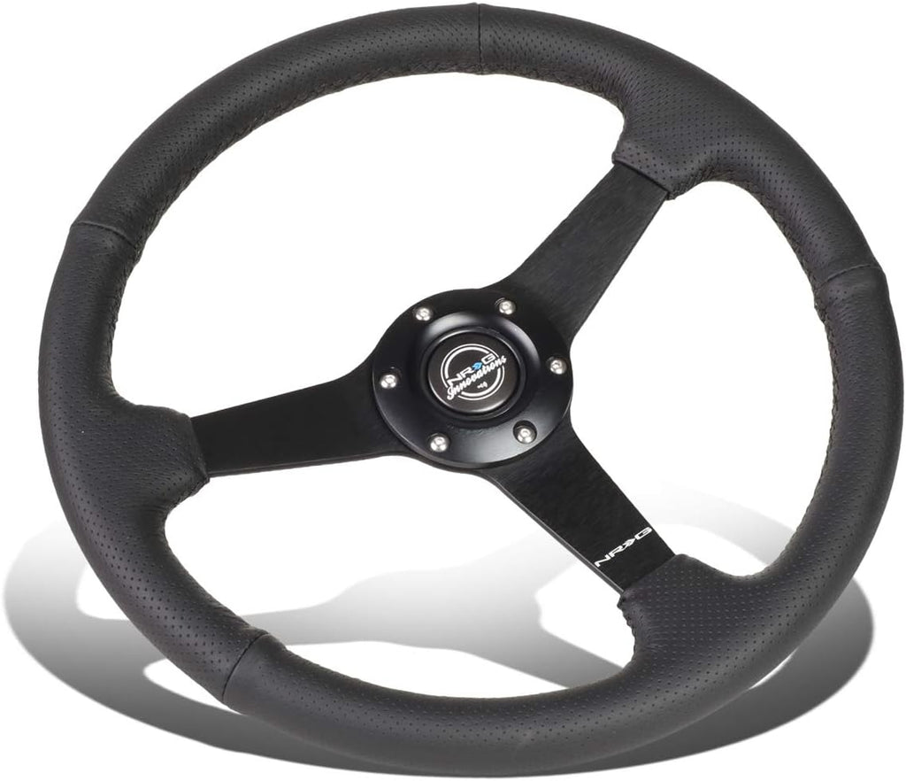 Auto Dynasty NRG Innovations Reinforced RST-037MB-PR Aluminum 350mm 1 Inches Deep Dish Black Spokes Steering Wheel