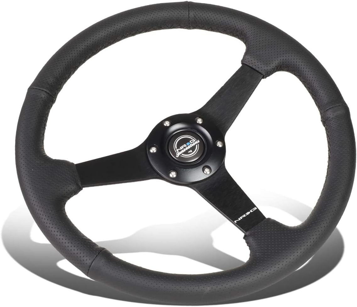 Auto Dynasty NRG Innovations Reinforced RST-037MB-PR Aluminum 350mm 1 Inches Deep Dish Black Spokes Steering Wheel