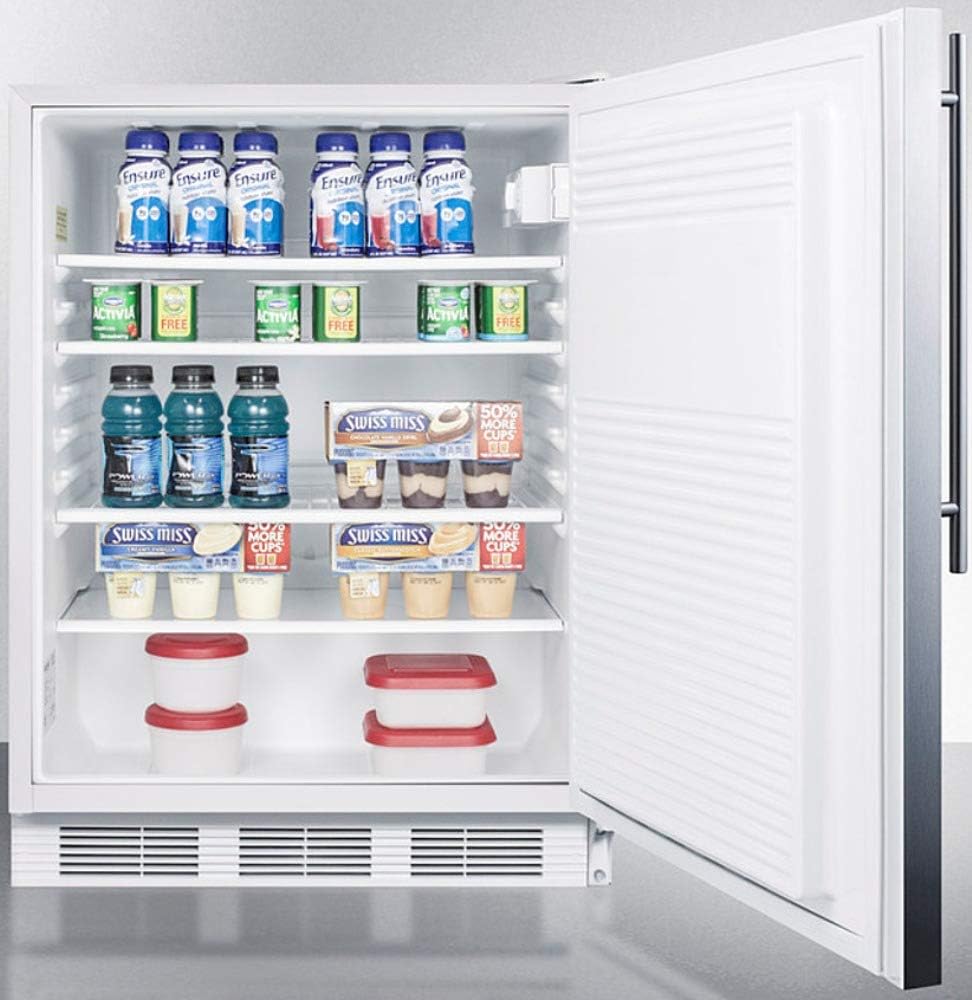 Summit Appliance FF7LWBISSHVADA ADA Compliant Built-in Undercounter All-Refrigerator for General Purpose Use with Auto Defrost, Lock, Stainless Steel Door, Thin Handle and White Cabinet