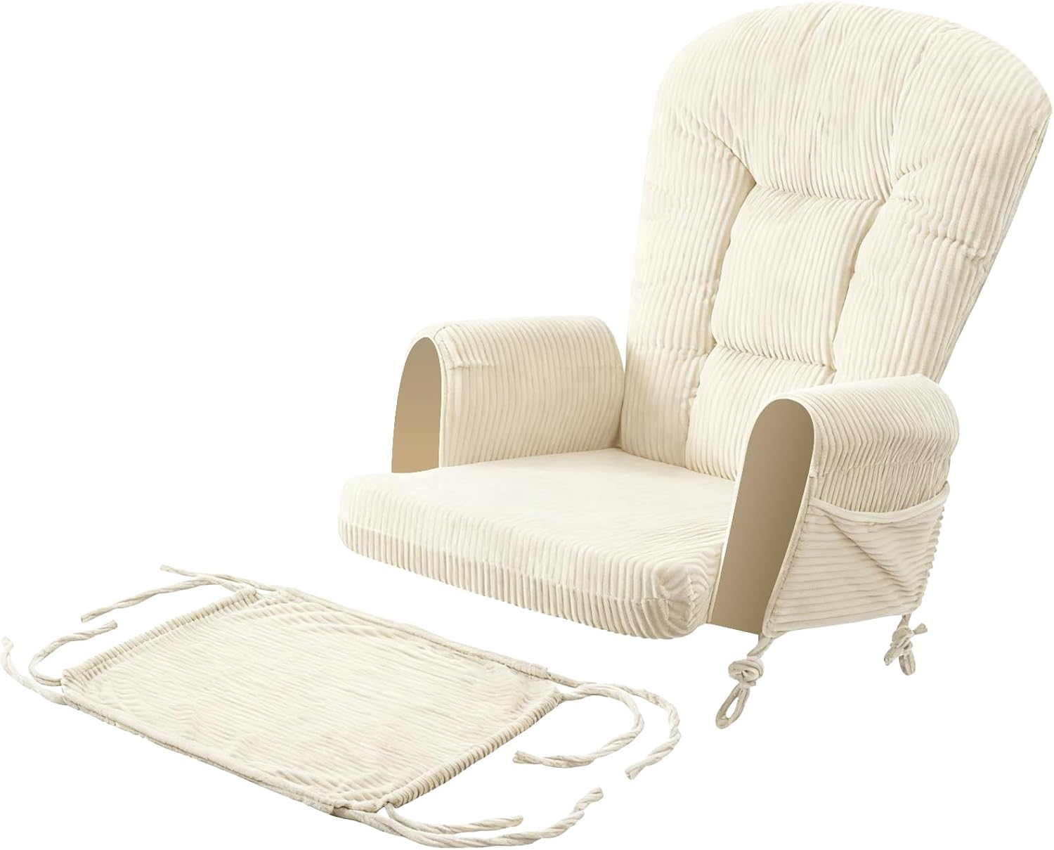 5PCS Glider Rocker Replacement Cushions with Storage Side Pockets, Thickened 3.5IN Seat & Supportive Striped Plush Rocking Chair Cushion Set with Ottoman Cover for Indoor Nursery, Beige