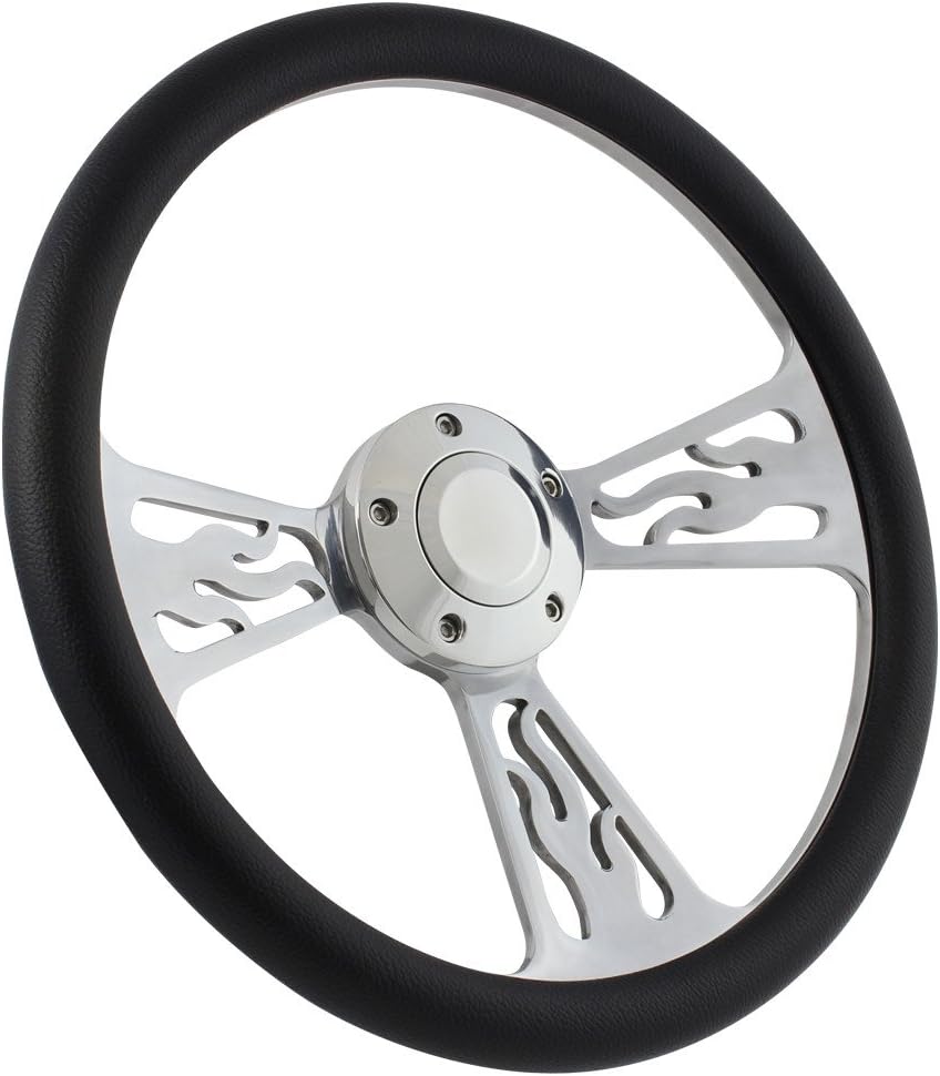 Flame Steering Wheel 5-bolt 14 Inch Aluminum with Black Wrap and Horn