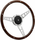 15'' Classic Wood Steering Wheel 9 Rivets with Horn Button