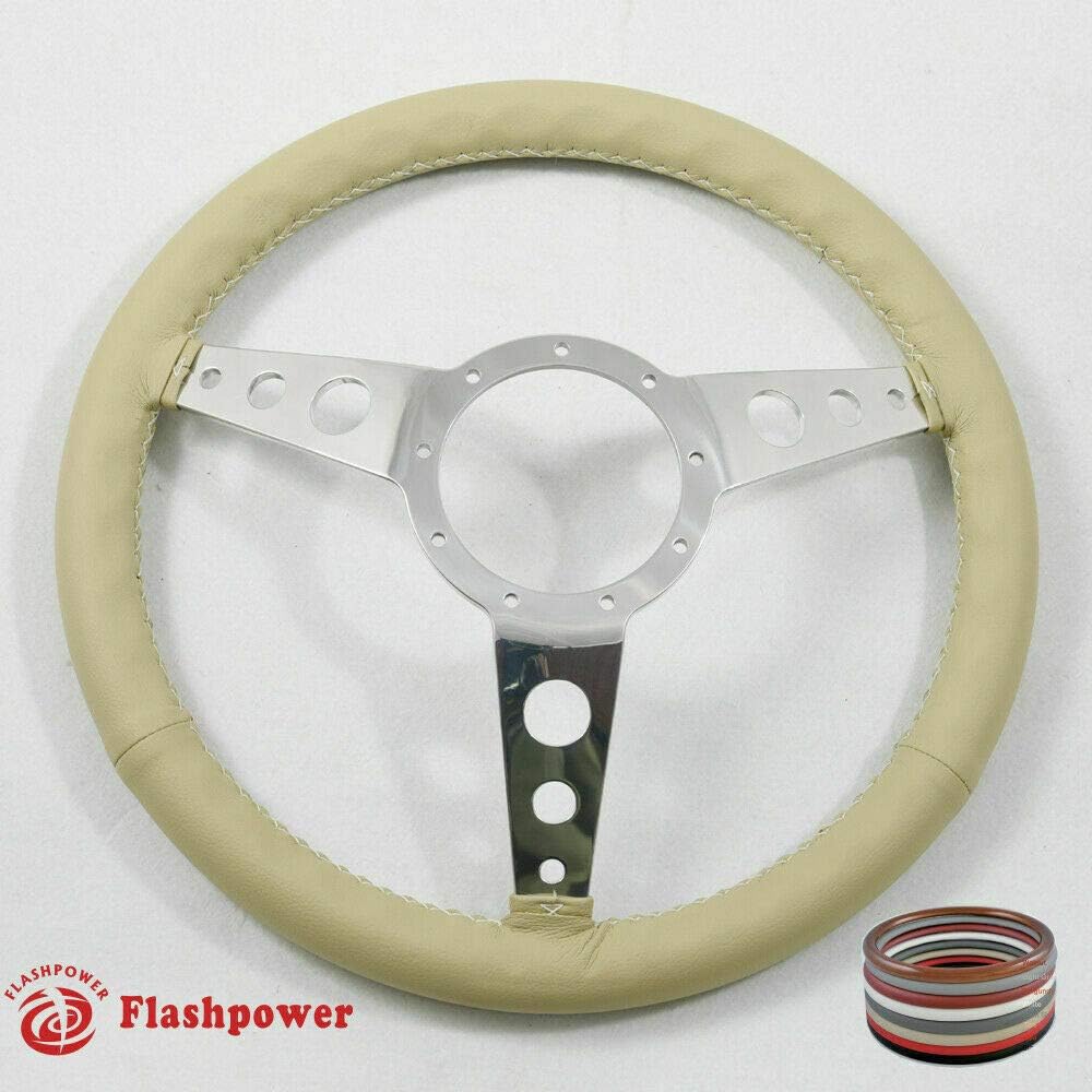 15' Polished Classic Tan Wrapped Steering Wheel 9 bolt with Horn Button