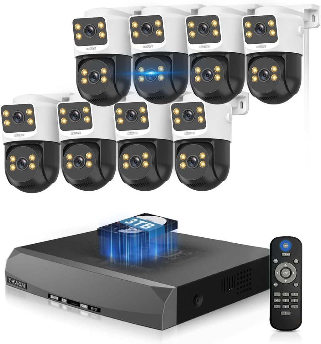 《4K Ultra HD & Auto Tracking》 Wired Security Camera System, Outdoor POE PTZ Video Surveillance Cameras Systems, Surveillance DVR Kits