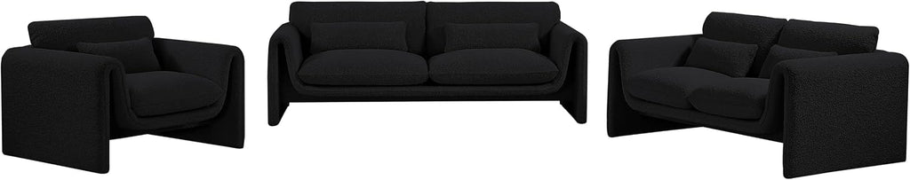 Meridian Furniture 198Black-S Stylus Collection Modern | Contemporary Boucle Fabric Upholstered Sofa with Rich Black Boucle Fabric, Curved Arms, 86' W x 38' D x 31' H, Black
