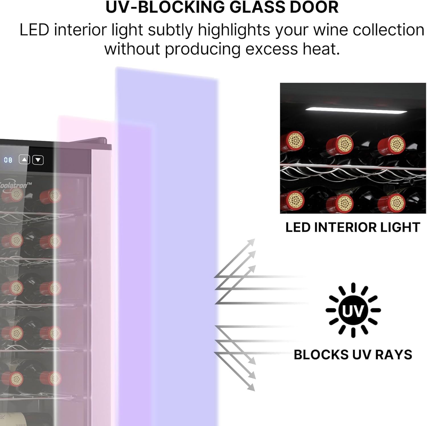 ‎Koolatron Wine Fridge - Wine Cooler, 24 Bottle Wine Cabinet for Champagne, Red & White Wine, Freestanding Cellar For Bar, Home, Kitchen, Double Paned Glass Door, (68L)
