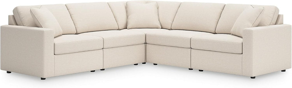 Signature Design by Ashley Modmax Contemporary Stain Resistant 5-Piece Sectional with Armrest, Throw Pillows and Reversible Cushions, Beige