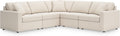 Signature Design by Ashley Modmax Contemporary Stain Resistant 5-Piece Sectional with Armrest, Throw Pillows and Reversible Cushions, Beige