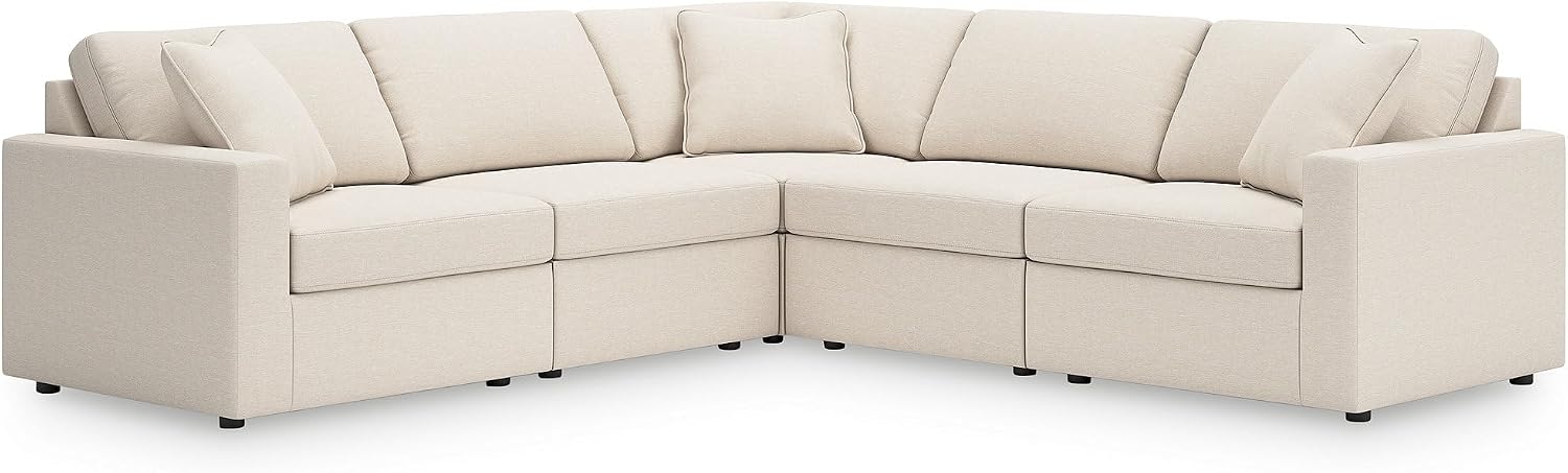 Signature Design by Ashley Modmax Contemporary Stain Resistant 5-Piece Sectional with Armrest, Throw Pillows and Reversible Cushions, Beige
