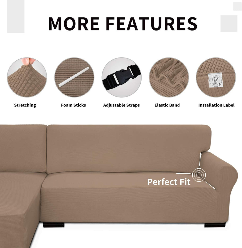 Easy-Going Stretch Sofa Slipcover 2 Pieces L-Shaped Sofa Cover Sectional Couch Cover for Living Room Jacquard Fabric Chaise Lounge Slipcover with Elastic Bottom for Dogs Kids Pets(X-Large,Camel)