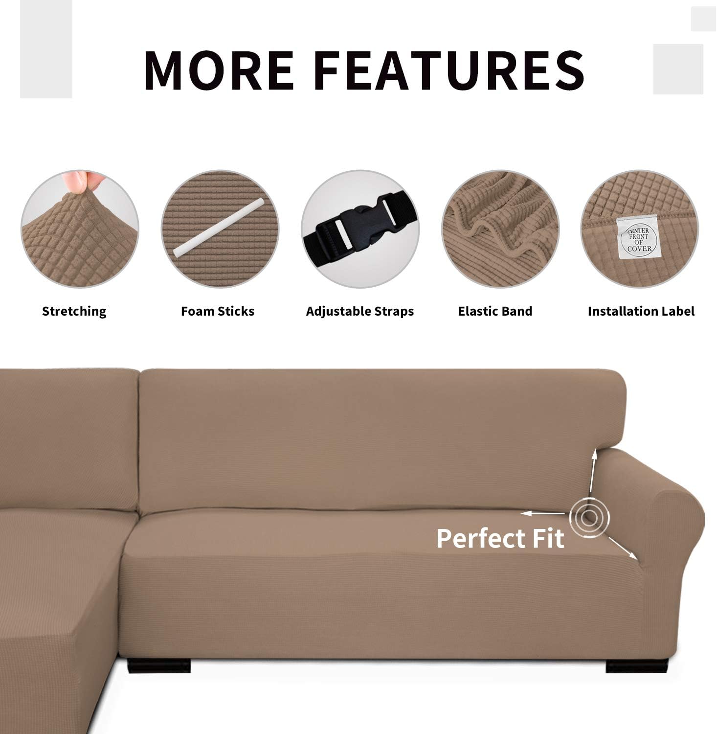 Easy-Going Stretch Sofa Slipcover 2 Pieces L-Shaped Sofa Cover Sectional Couch Cover for Living Room Jacquard Fabric Chaise Lounge Slipcover with Elastic Bottom for Dogs Kids Pets(X-Large,Camel)
