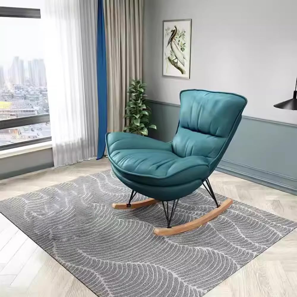 LITFAD Modern Rocking Chair Faux Leather Leisure Glider Chair Upholstered Rocking Seat Comfy Rest Reading Chair Water Resistant Nursery Chair for Living Room, Bedroom, Nursery-Green