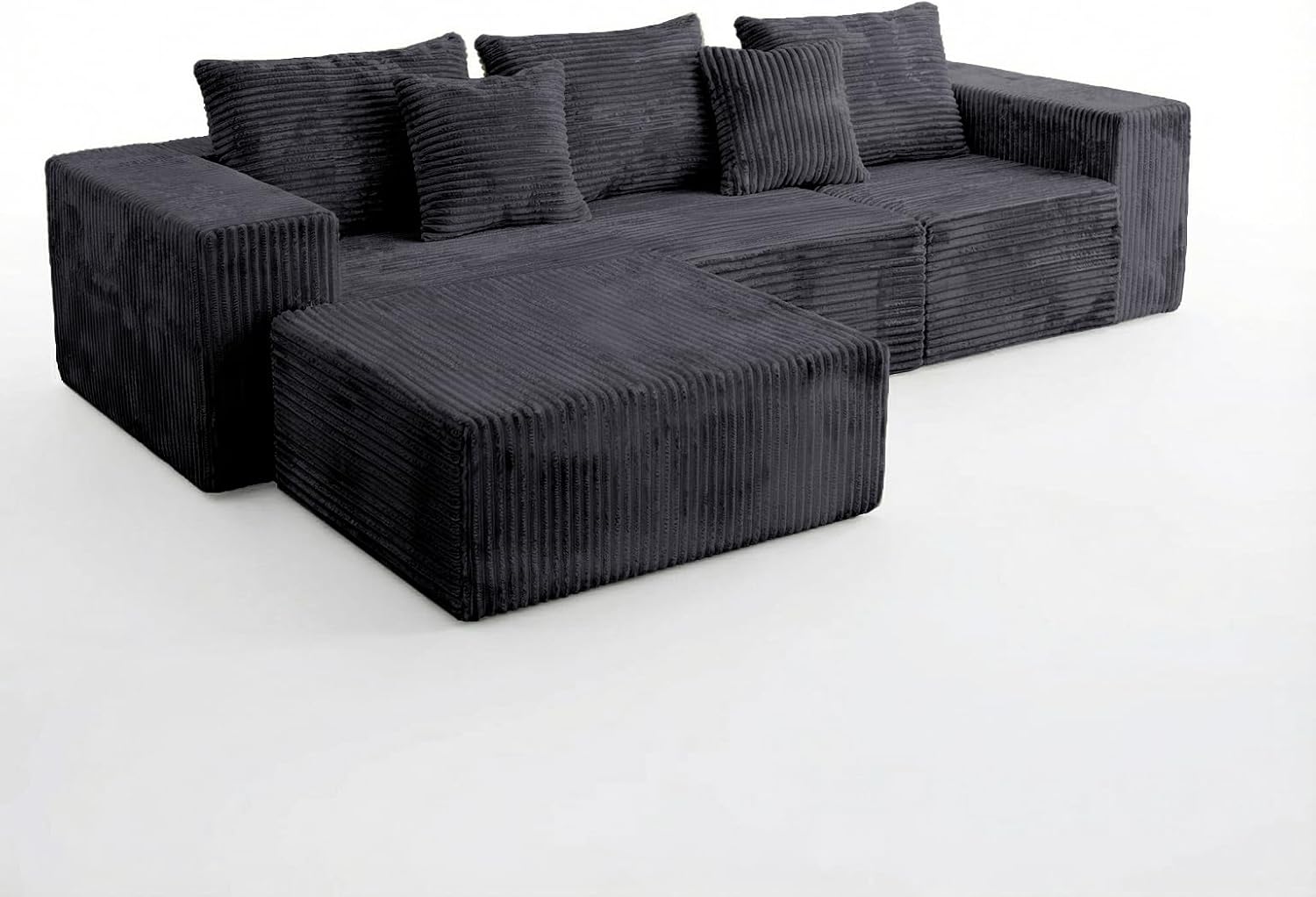 Sytopia 109' L-Shaped Cloud Couch, Modular Sectional Sofa with Deep Seat for Living Room Bedroom, Modern Floor Couch Corduroy, Comfy Sleeper Futon Sofa Bed 40D Foam Furniture, Left Facing