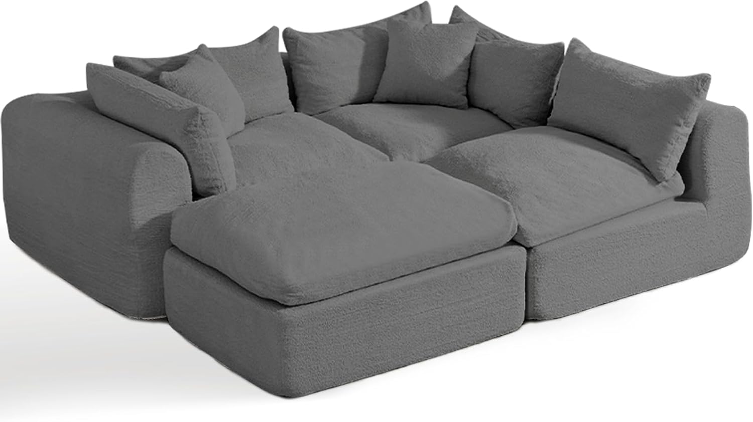Modular Cloud Couch Sectional, Boneless Sofa with Ottoman, Deep Seat Fluffy Sectional Couch for Living Room & Bedroom, No Assembly Required, Grey