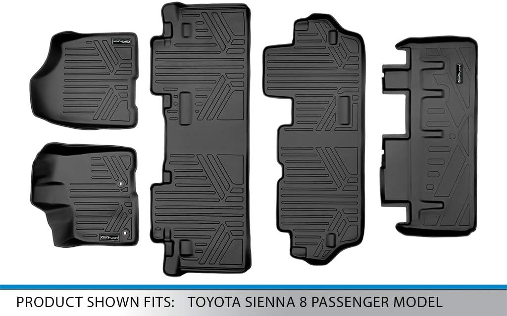 SMARTLINER Custom Floor Mats 3 Rows and Cargo Liner Behind 3rd Row Set for 2013-2020 Toyota Sienna