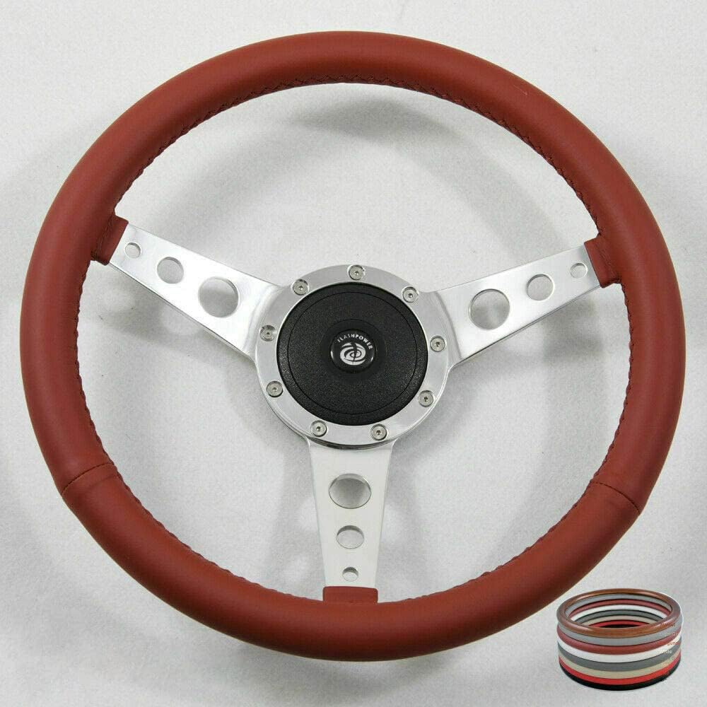 15' Polished Classic Burgundy Wrapped Steering Wheel 9 bolt with Horn Button
