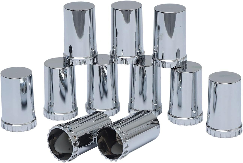ABS Plastic Chromed Hubcaps Front and Rear Wheel Axle Cover Set with 33mm Thread-On Lug Nut Covers for Semi Trucks (Flat)