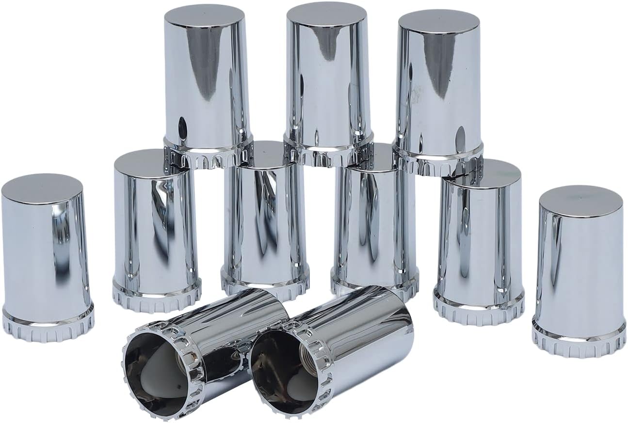 ABS Plastic Chromed Hubcaps Front and Rear Wheel Axle Cover Set with 33mm Thread-On Lug Nut Covers for Semi Trucks (Flat)