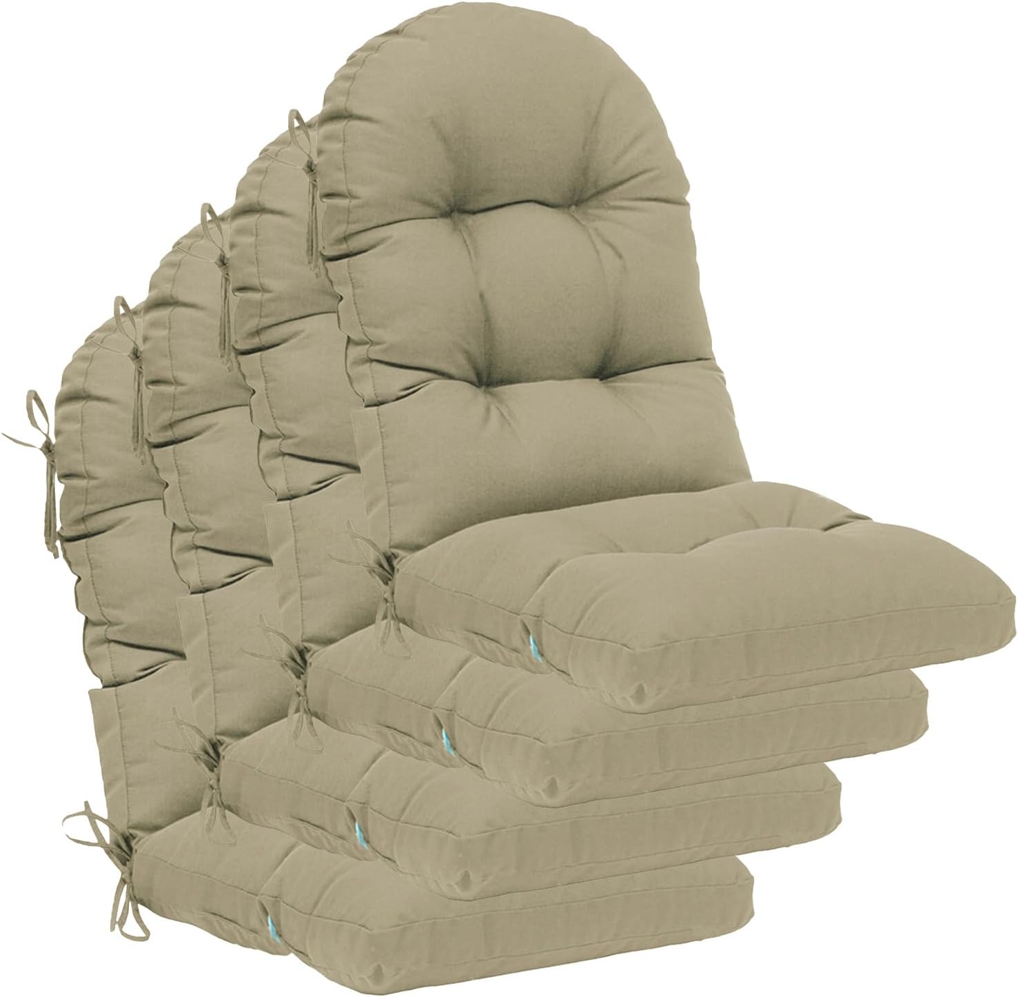 QILLOWAY Outdoor High Back Chair Cushion for Adirondack, All Weather Rocking Chair Cushions Thick Padded Replacement for Patio Furniture Set of 4,Beige