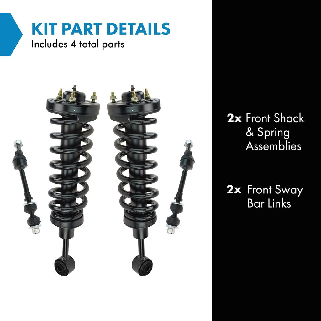 TRQ Front Suspension Kit Shock & Spring Strut Assembly Sway Bar Stabilizer Link Compatible with 2005-2008 Ford F-150 2006-2008 Lincoln Mark LT