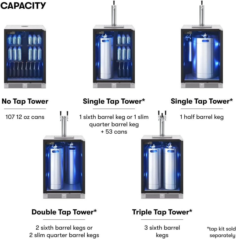 Zephyr Presrv™ 24' Stainless Steel Kegerator & Beverage Cooler - Indoor Refrigerator, Cellar Freestanding Fridge and Keg Beer Cooler - Compatible with Multiple Keg Configurations