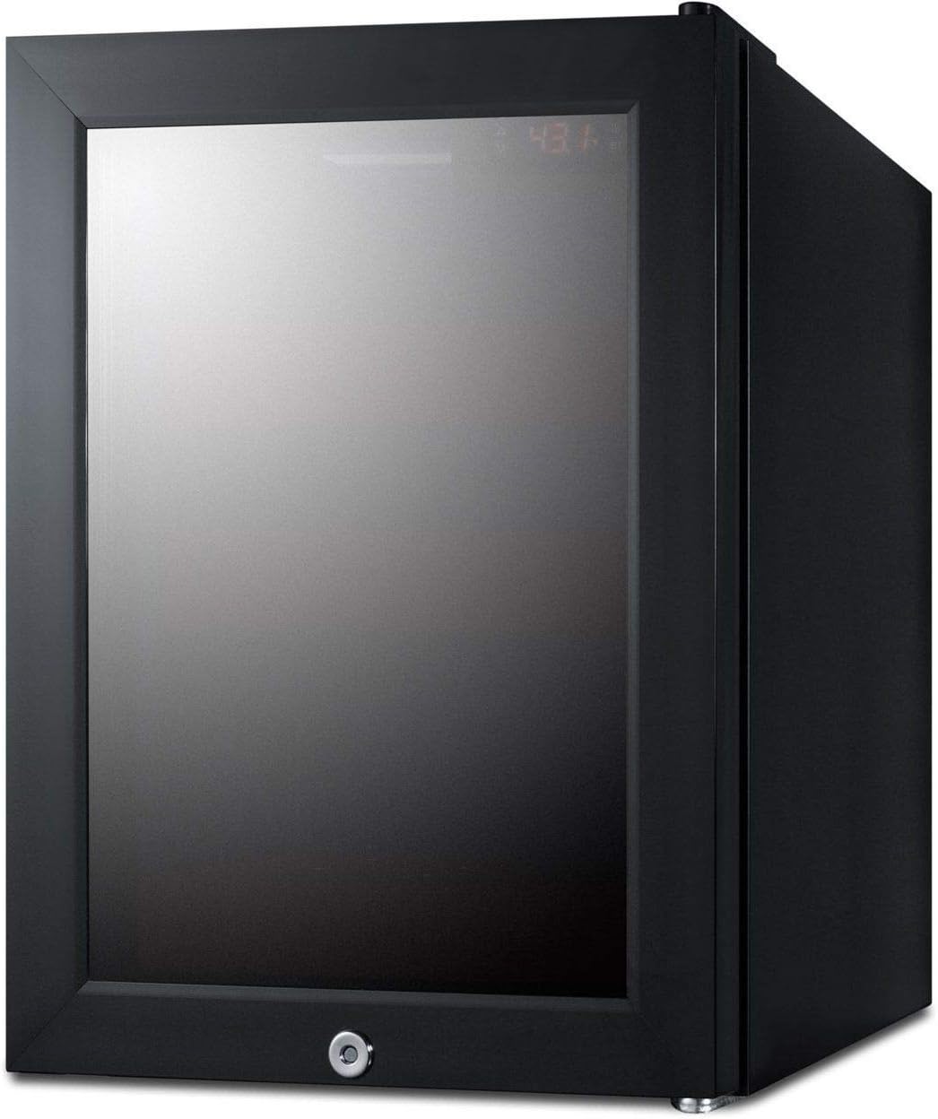 Summit Appliance LX114LRT1 BeautiFridge Compact Cosmetics Cooler with Mirror-Tinted Glass Door, Black; Digital Thermostat, Automatic Defrost, Factory Installed Lock, Bottle Shelf, Adjustable Shelves