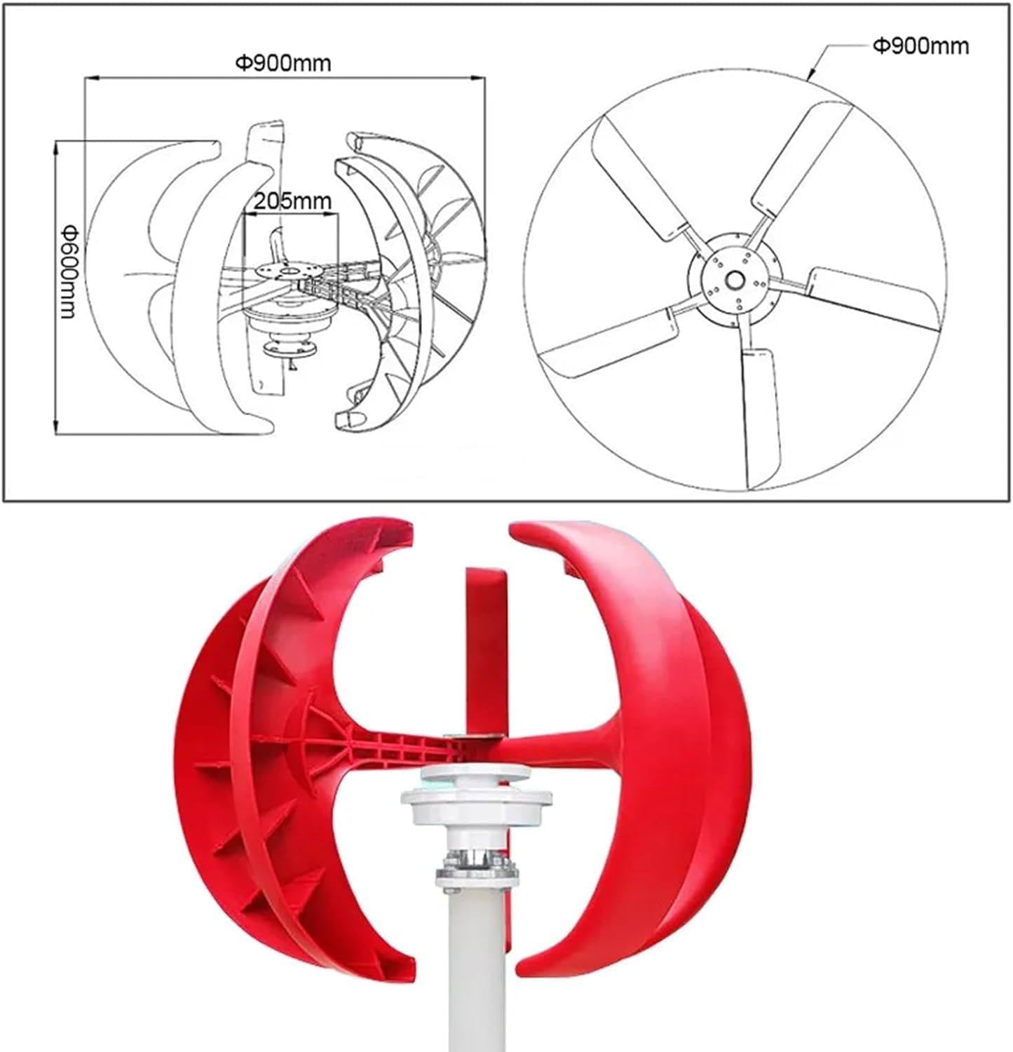 400W Vertical Axis Wind Turbine Generator - 5 Blades Wind Power System with Controller, 12V-600W, Efficient Renewable Energy Solution for Home and Garden Use