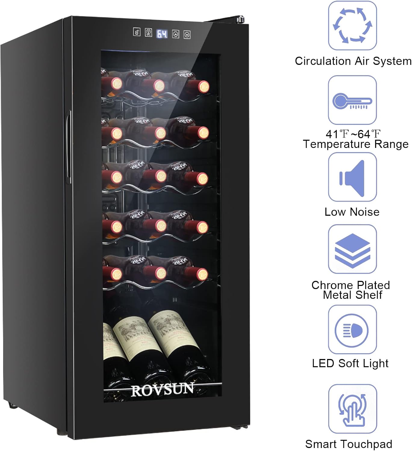 Bonnlo 18 Bottle Wine Cooler Refrigerator, Freestanding Compressor Wine Chiller, Beverage Wine Fridge with Digital Temperature Control & Double-layer Glass Door for Red White Wine, Champagne, Beer