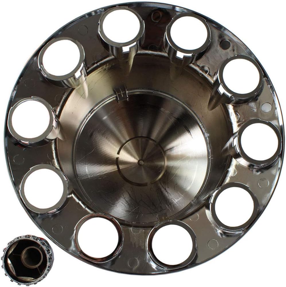 MRJLK Chrome ABS Complete Axle Cover Set with Standard Hub Caps and 33mm Screw-On Lug Nut Covers for Semi Trucks (2 Front and 4 Rear)