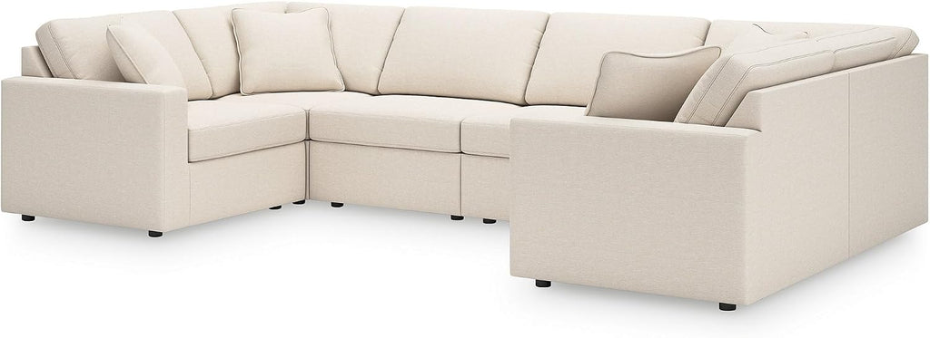 Signature Design by Ashley Modmax Contemporary Stain Resistant 6-Piece Sectional with Armrest, Throw Pillows and Reversible Cushions, Beige