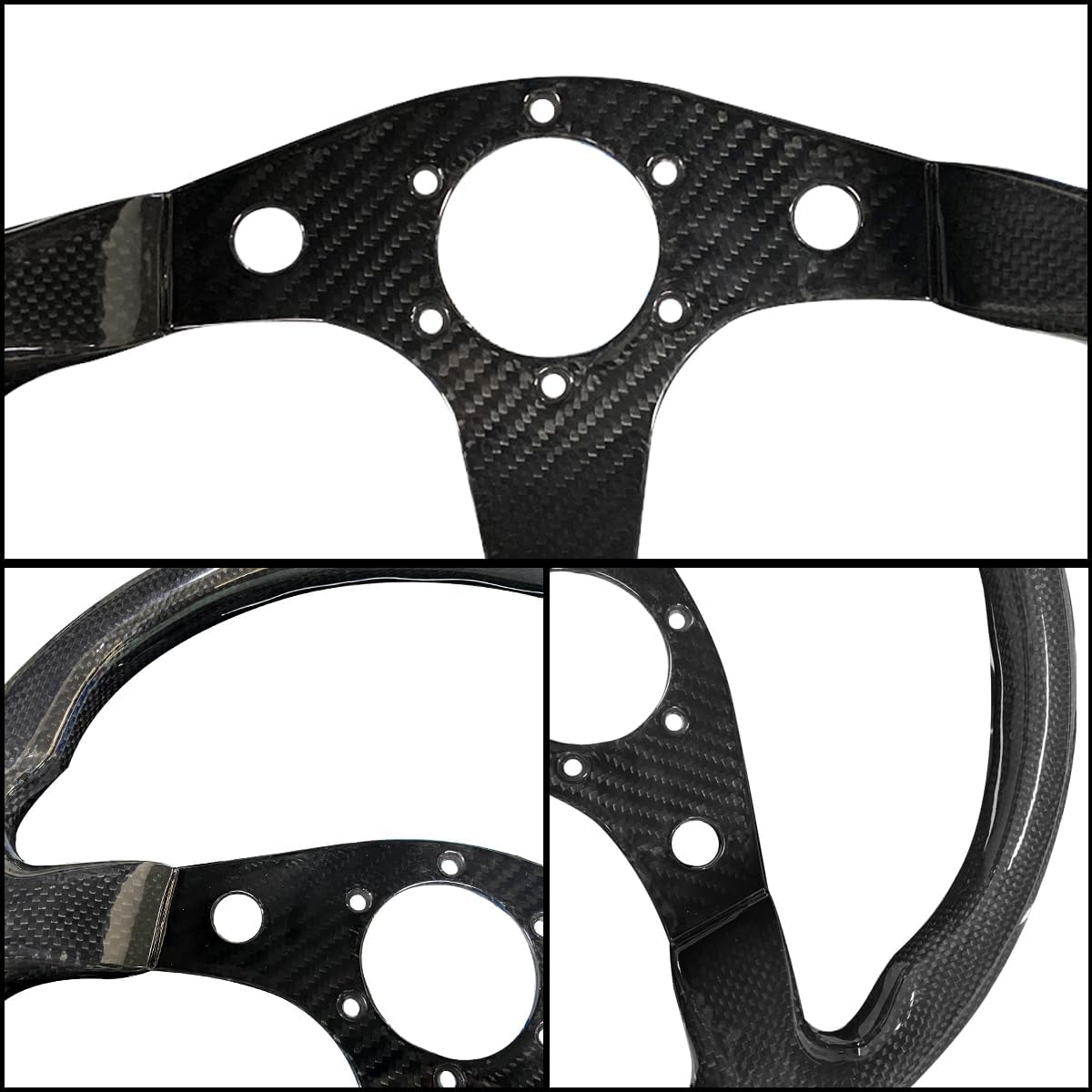 Universal 14in Real Carbon Fiber Racing Steering Wheel | Flat Bottom ,Hard and Lightweight ,6 Holes JDM
