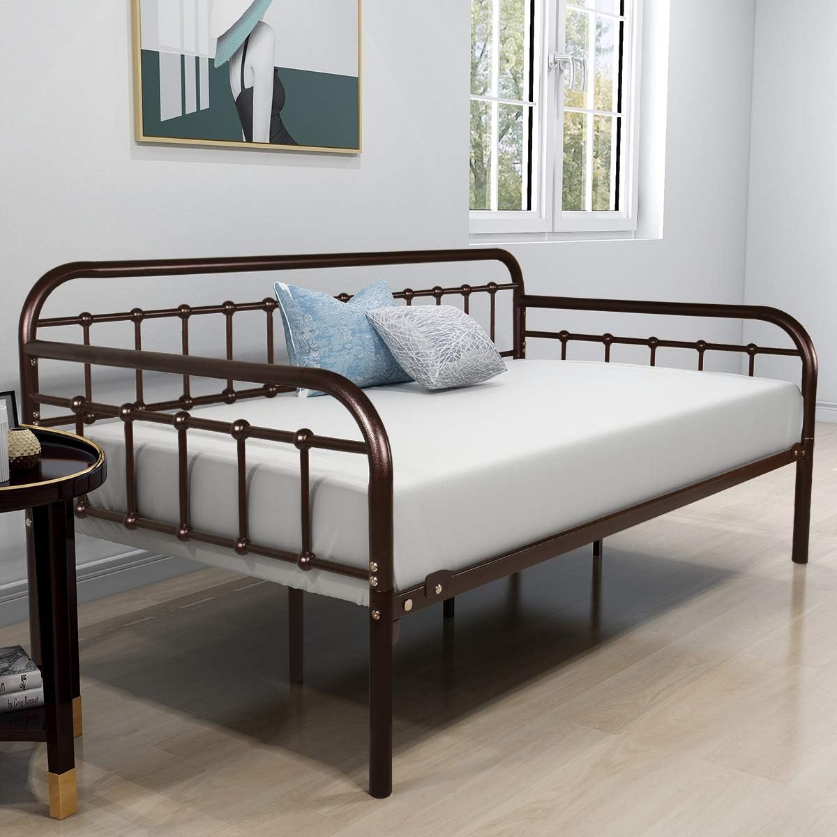 HOMERECOMMEND Metal Daybed Frame Twin Metal Slats Platform Base Box Spring Replacement Bed Sofa for Living Room Guest Room (Twin, Dark Copper)