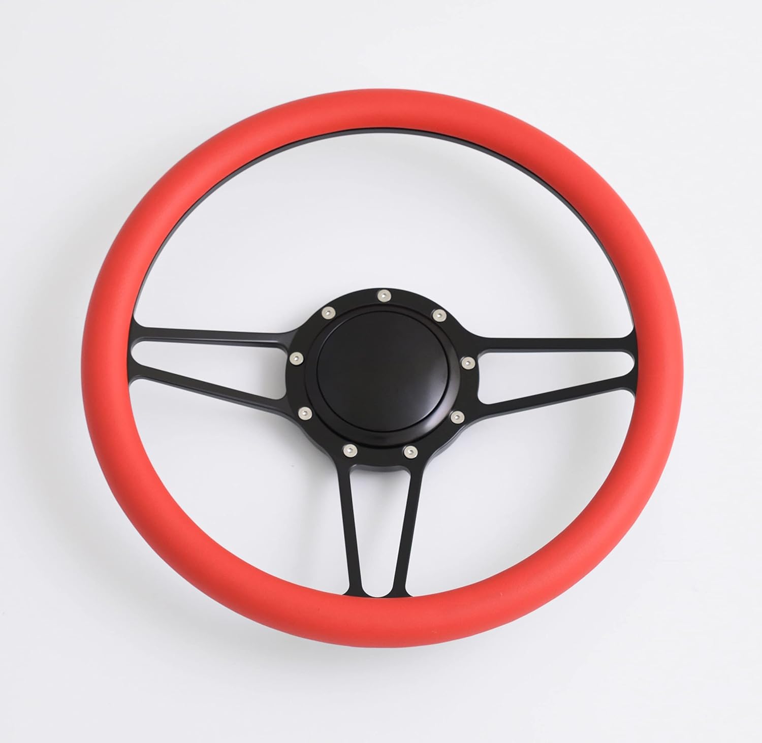 14'' Billet Half Wrap 9 Bolts Steering Wheel with 2'' Dish and Horn Button(Red)