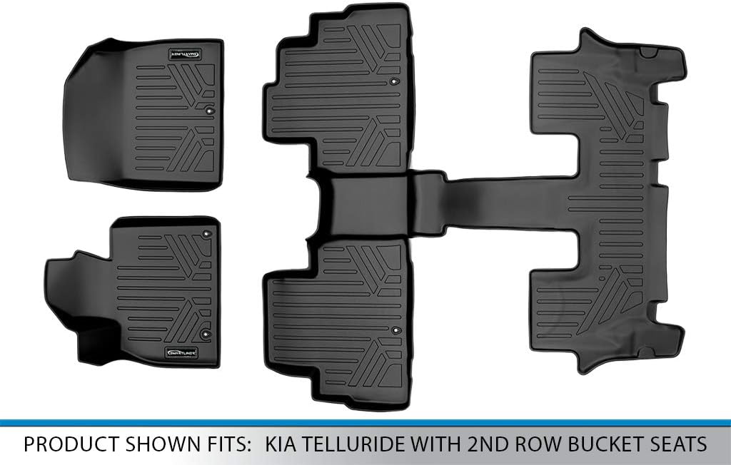SMARTLINER All Weather Custom Fit 3 Row Floor Mat Liner Set Compatible with 2020-2025 Kia Telluride