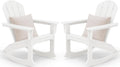 SERWALL Outdoor Adirondack Rocking Chairs Set of 2 with Pillows(500 PP Cotton Filling), All-Weather HDPE Adirondack Rocker Chair, Front Porch Rocker Chairs for Patio Lawn Porch Deck, White