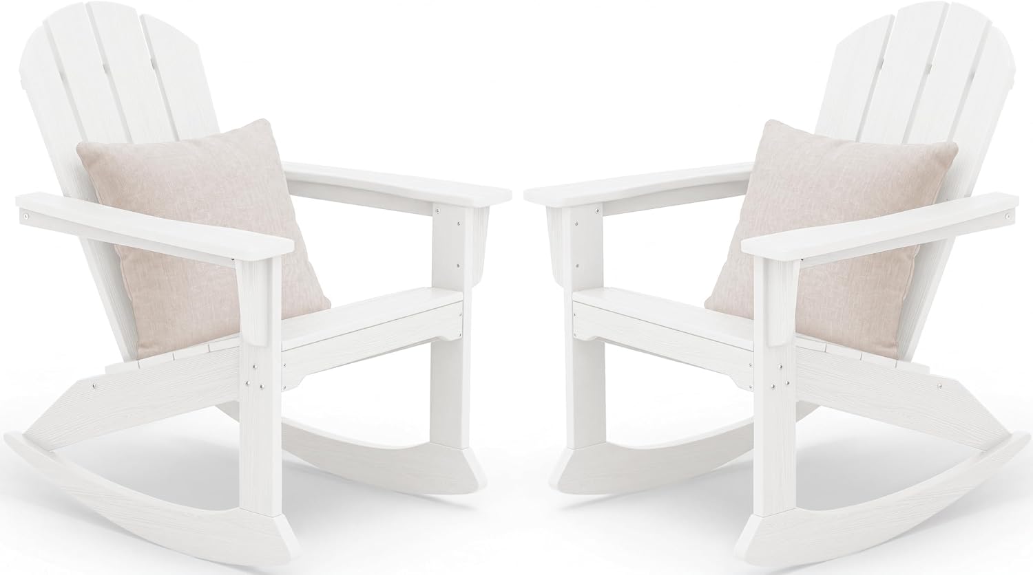 SERWALL Outdoor Adirondack Rocking Chairs Set of 2 with Pillows(500 PP Cotton Filling), All-Weather HDPE Adirondack Rocker Chair, Front Porch Rocker Chairs for Patio Lawn Porch Deck, White
