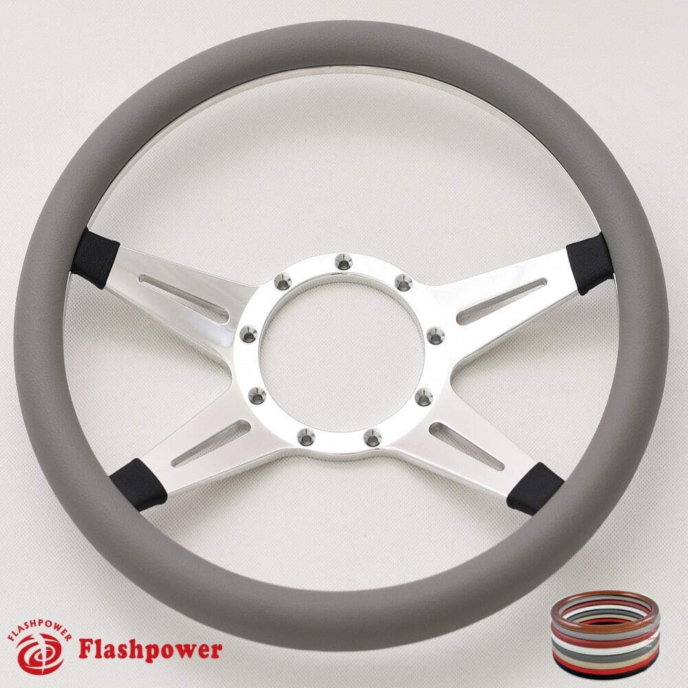 14'' Billet Half Wrap 9 Bolts Steering Wheel with 2'' Dish and Horn Button(Light Grey)