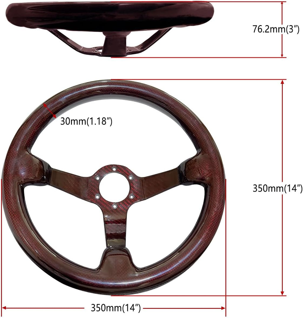 Universal 14in Real Carbon Fiber Steering Wheel Red (001R) | 3' Depth, Hard and Lightweight ,6 Holes 350mm Racing Sport JDM