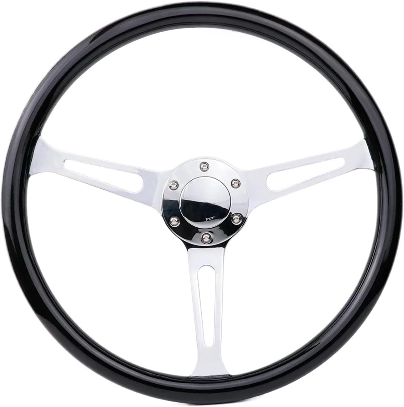 15Inch/380mm Solid Wood Steering Wheel Universal Sports Automobile Steering Wheel Car Accessories(Silver shelf)